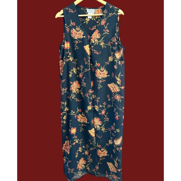 Y2K Vintage Coldwater Creek Black Floral Sleeveless Midi Duster Medium Fallcore - Picture 1 of 4